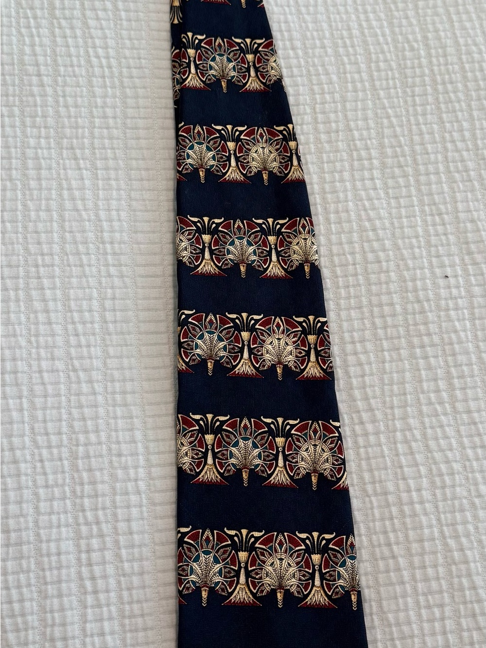 Boston Traders Navy Tie with Gold, Red and Teal Motifs